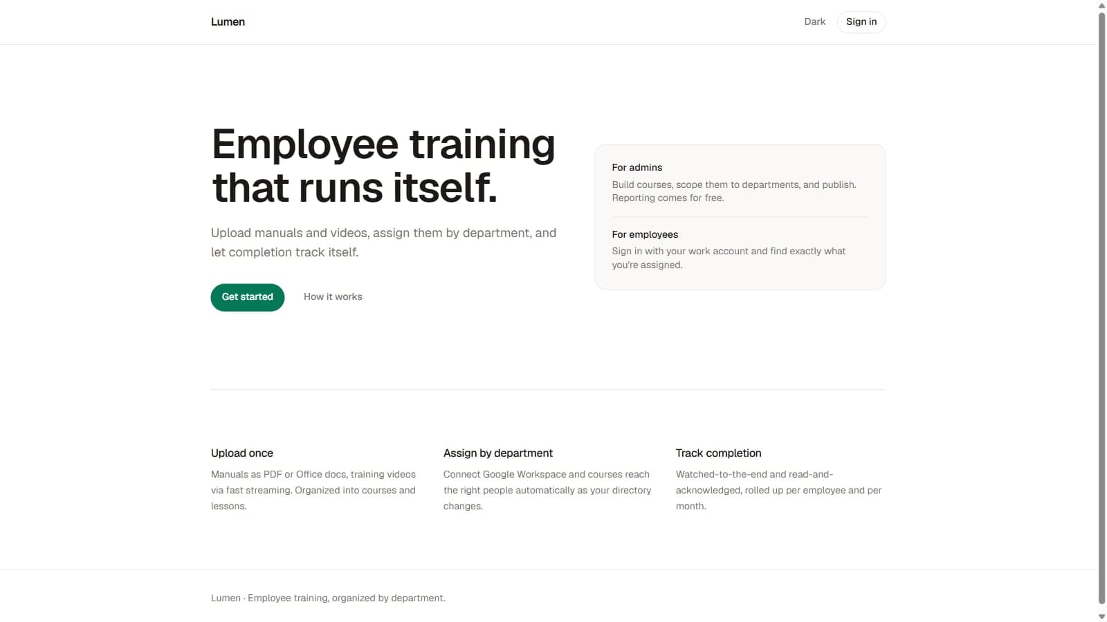 A landing page for employee training software that mostly runs itself