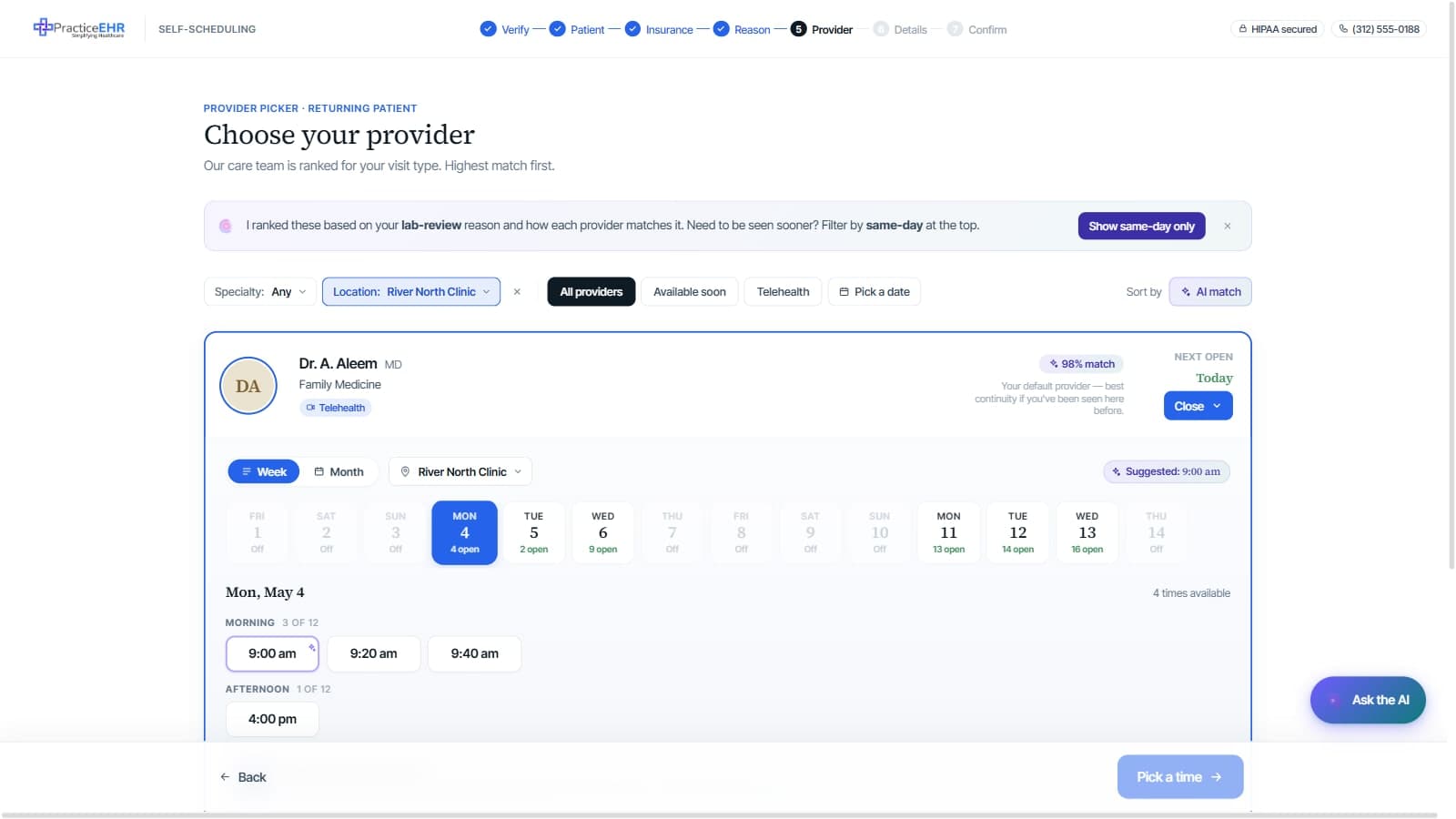Self-scheduling that ranks providers by real availability, not a static list