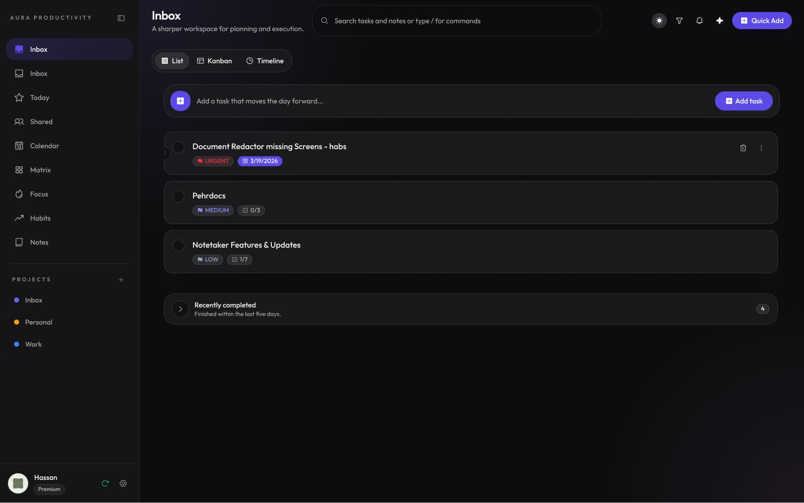 Aura app interface