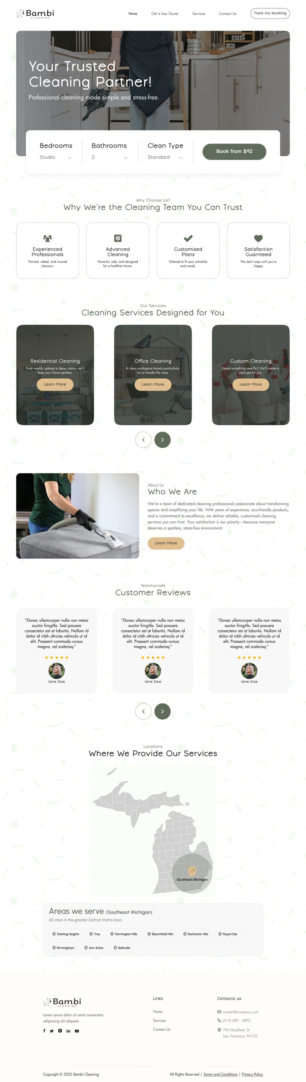 Bambi Cleaning full landing page