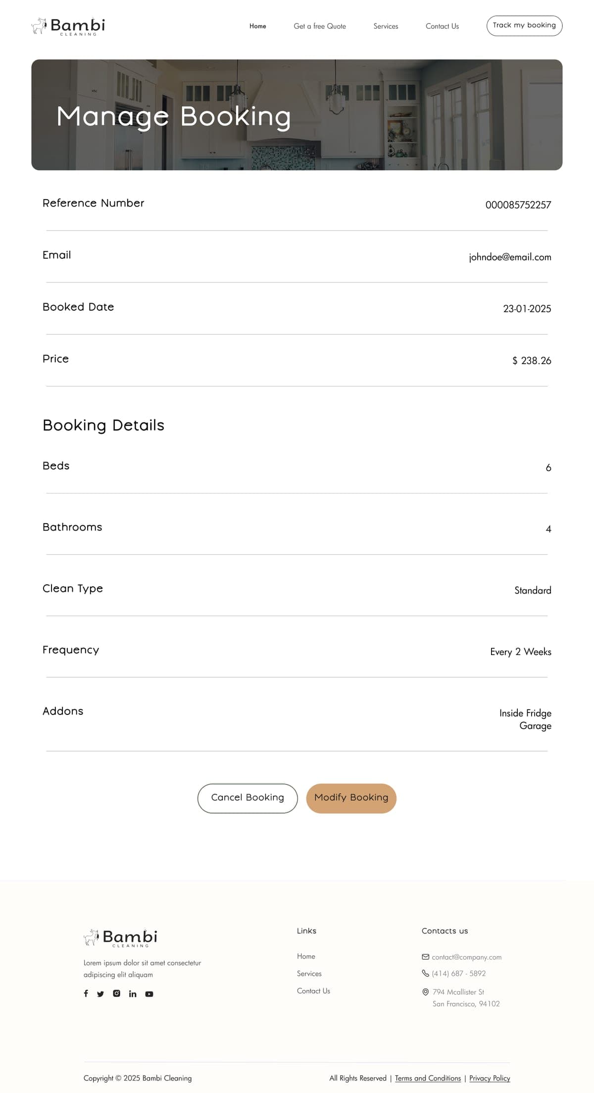 Bambi manage booking screen
