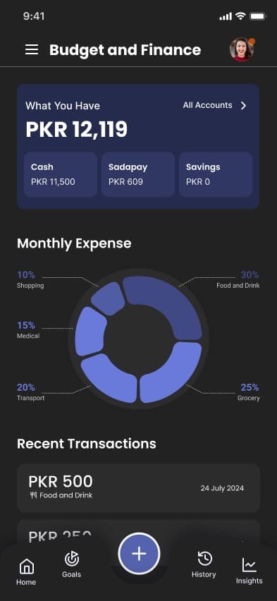 Budget and Finance home dashboard