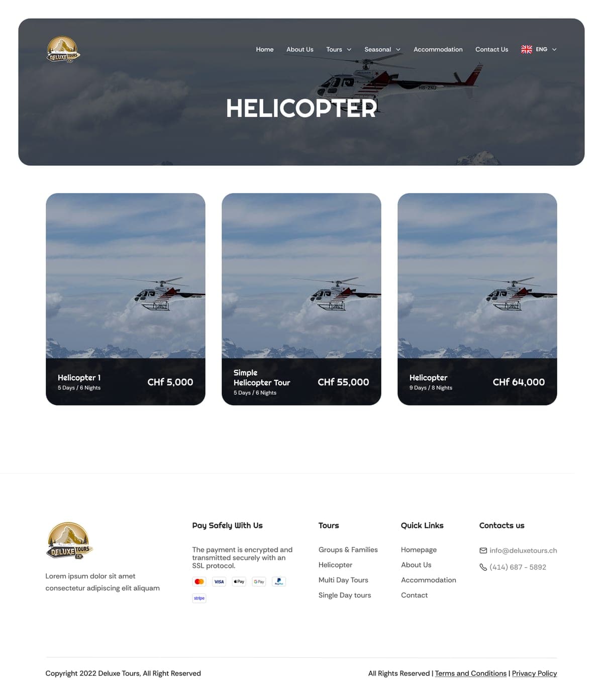 Deluxe Tours helicopter tour page