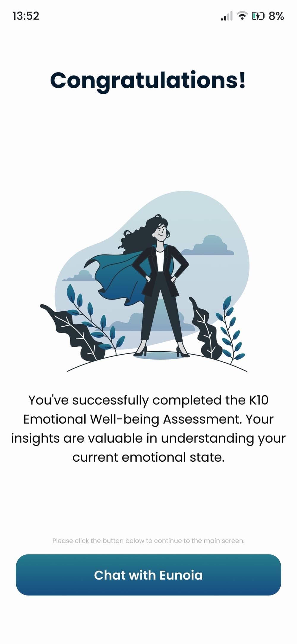 K10 assessment completion screen
